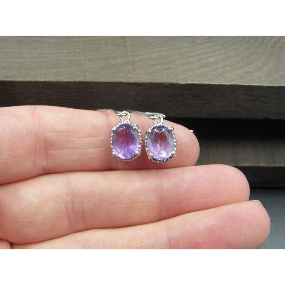 Sterling Silver Braid Pattern Amethyst Gemstone Earrings Vintage Wedding
